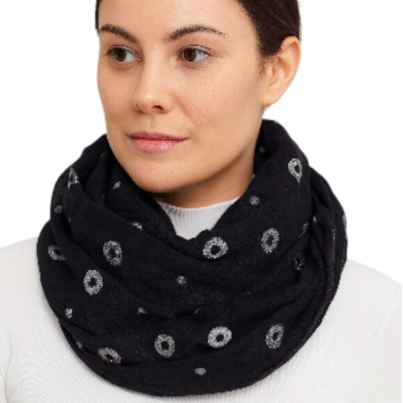 Black Bubble Dot Print Infinity Scarf NWOT - Picture 1 of 6
